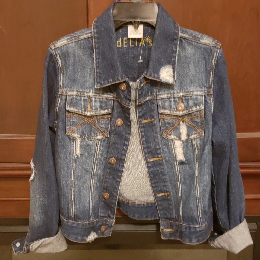 DELIA*S Jean Jacket NEW dark distressed Small